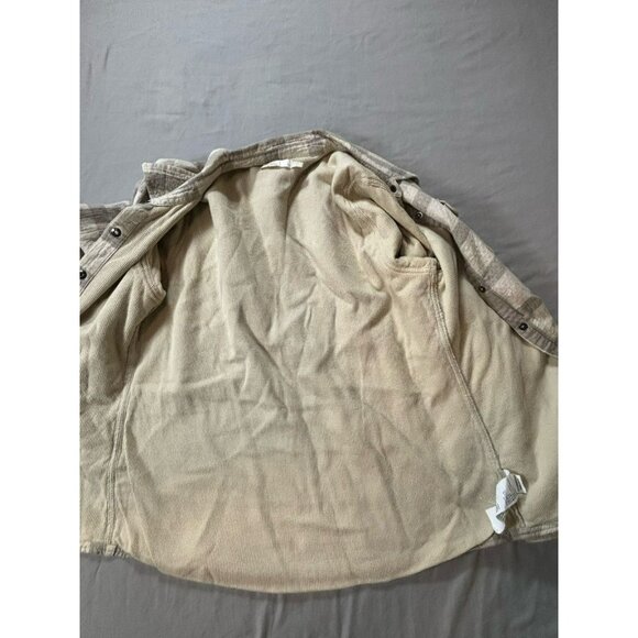 prAna Shirt Womens Medium Gray Beige Plaid Flannel Lined Snap Shacket Outdoor - Picture 6 of 6